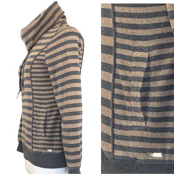 Calvin Klein Velour Striped Drawstring Turtleneck Zip Up Jacket size X-Small - Picture 11 of 16